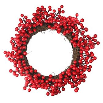 Crimson and Merlot Red Berries Artificial Winter Christmas Wreath - 16-Inch Unlit
