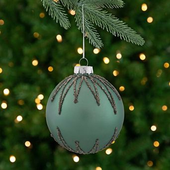 4" Matte Green Starburst Design Glass Ball Christmas Ornament