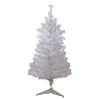 3' Pre-Lit White Iridescent Pine Slim Artificial Christmas Tree - Pink Lights