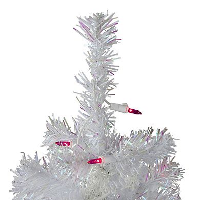 3' Pre-Lit White Iridescent Pine Slim Artificial Christmas Tree - Pink Lights