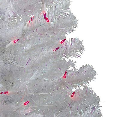 3' Pre-Lit White Iridescent Pine Slim Artificial Christmas Tree - Pink Lights