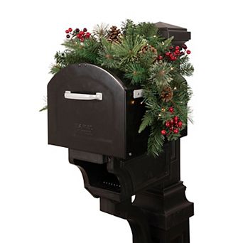 36" Pre-lit Decorated Pine Cone and Berries Artificial Christmas Mailbox Swag
