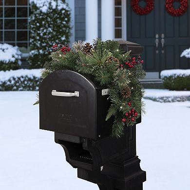 36" Pre-lit Decorated Pine Cone and Berries Artificial Christmas Mailbox Swag