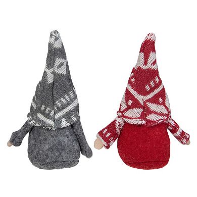 Set of 2 Gray and Red Santa Gnome Hanging Christmas Ornaments 4"