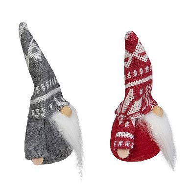 Set of 2 Gray and Red Santa Gnome Hanging Christmas Ornaments 4"