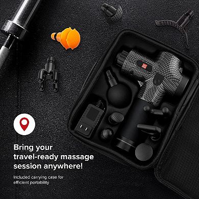 SkyMall Percussion Massage Gun Deep Tissue for Athletes - +5 Piece Spa Set with Massage Oils, Includes Massage Ball Roller & Body Massager Brush