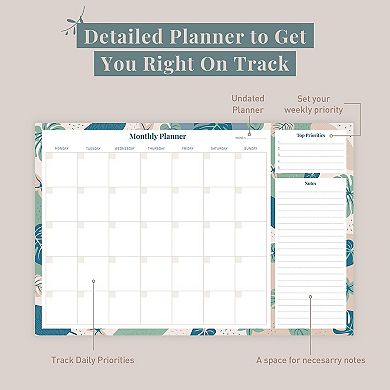 Rileys & Co Undated Monthly Calendar Planner, 16.5 X 11.4 In, Floral Print, Monthly Desk Pad