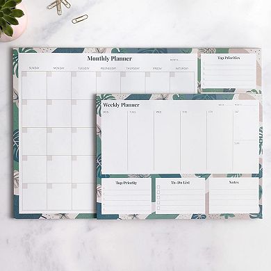 Rileys & Co Undated Monthly Calendar Planner, 16.5 X 11.4 In, Floral Print, Monthly Desk Pad