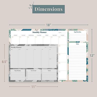 Rileys & Co Undated Monthly Calendar Planner, 16.5 X 11.4 In, Floral Print, Monthly Desk Pad