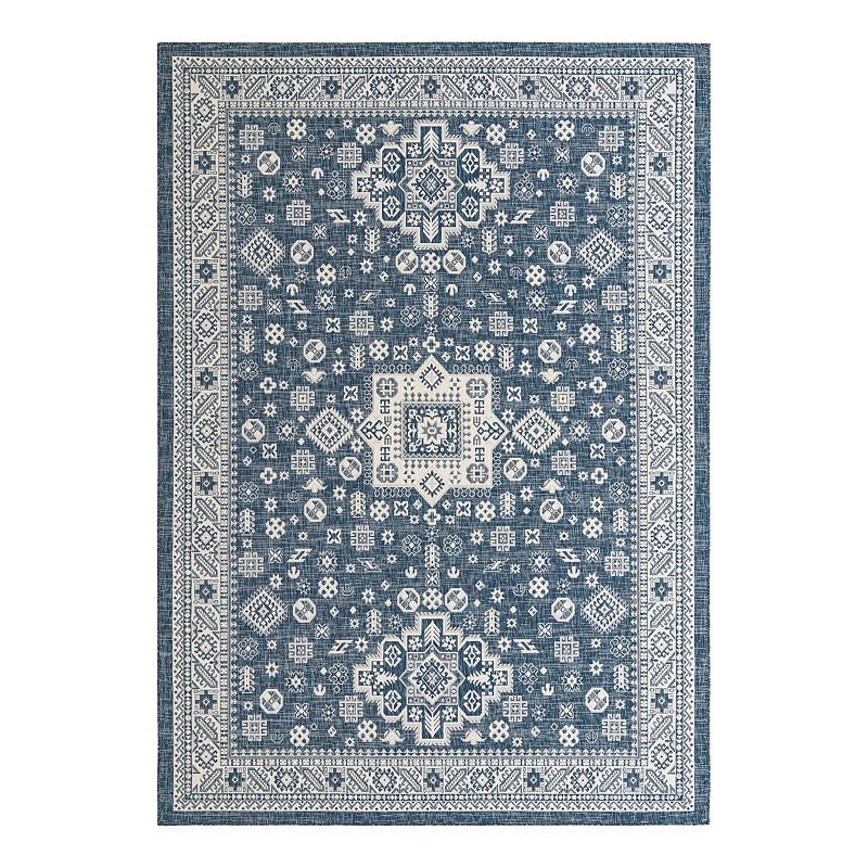 Unique Loom Chalca Outdoor Tribal Rug, Blue, 13Ft Sq