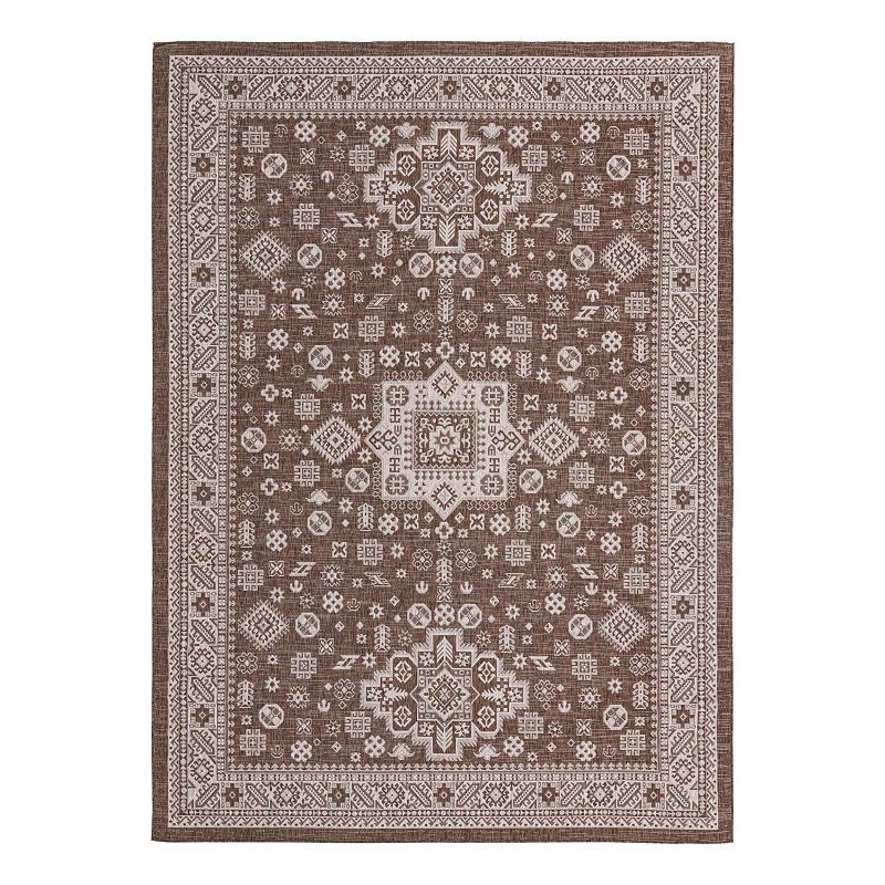 Unique Loom Chalca Outdoor Tribal Rug, Brown, 13Ft Sq