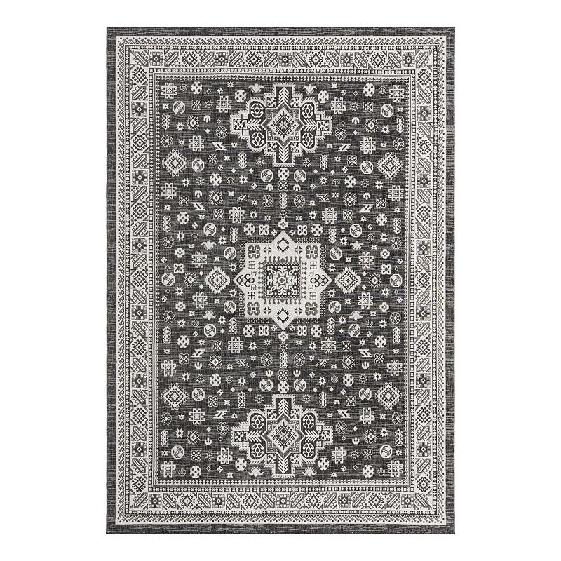 Unique Loom Chalca Outdoor Tribal Rug, Grey, 13Ft Sq
