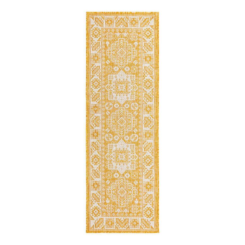 Unique Loom Chalca Outdoor Tribal Rug, Yellow, 10Ft Rnd
