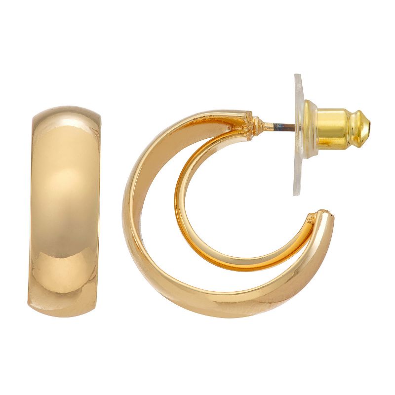 Napier Gold Tone Crescent Cutout C-Hoop Earrings, Womens