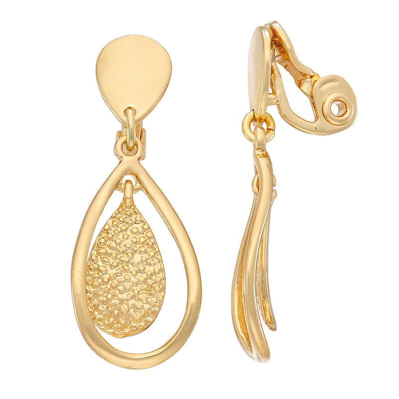 Napier Gold Tone Orbital Clip-On Drop Earrings, Womens