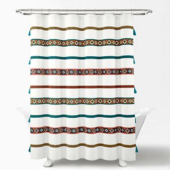 Lush Decor Ava Boho Striped Tassel Shower Curtain