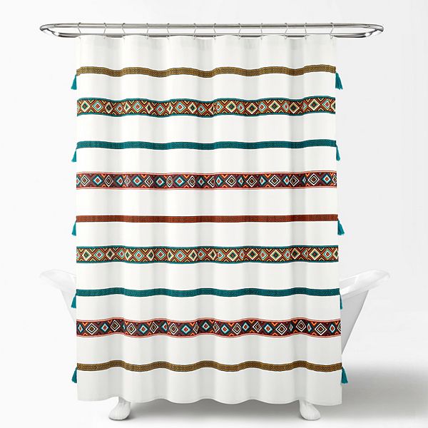 Lush Decor Ava Boho Striped Tassel Shower Curtain