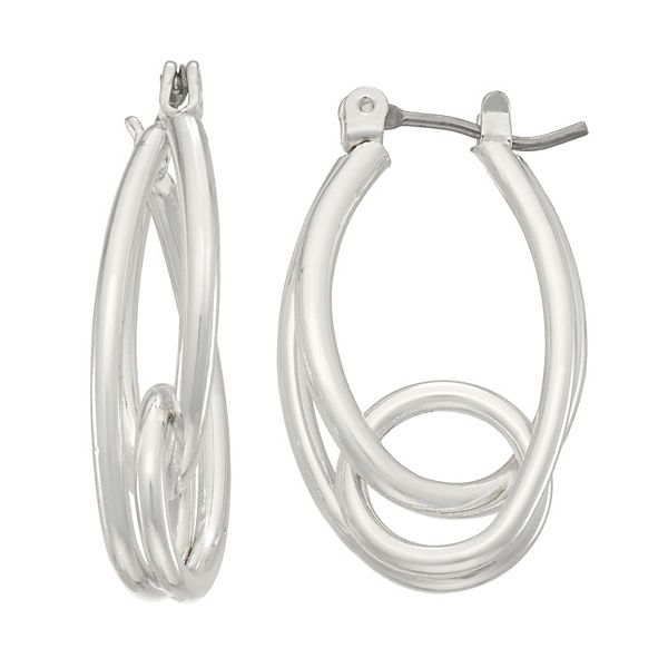 Women's Sterling Silver Hoop Earring Oval - Silver