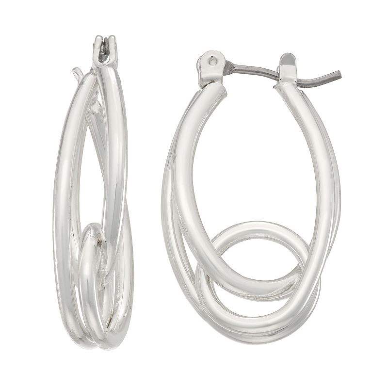 Napier Silver Tone Oval Loop Hoop Earrings, Womens