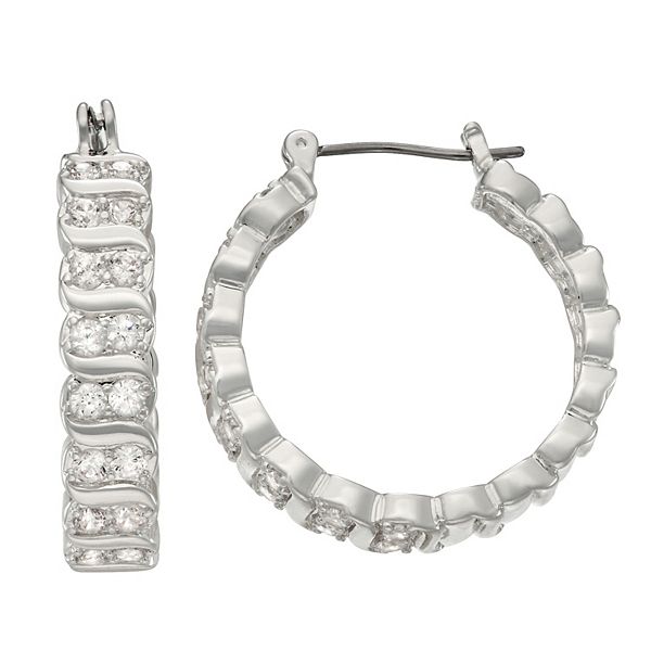 Napier Silver Tone Simulated Crystal Hoop Earrings