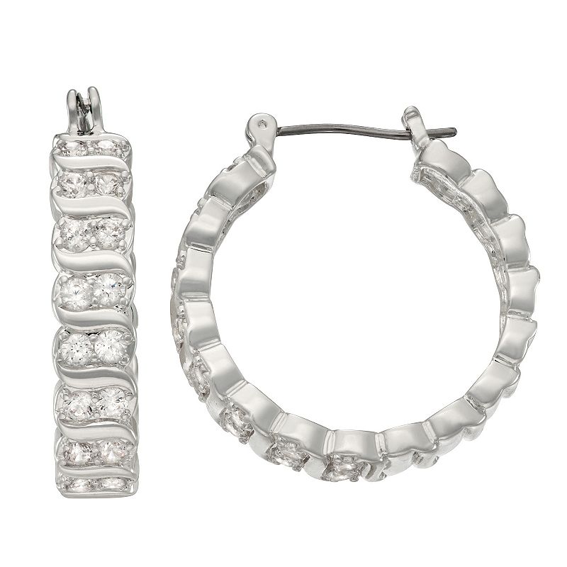Napier Silver Tone Simulated Crystal Hoop Earrings, Womens, White