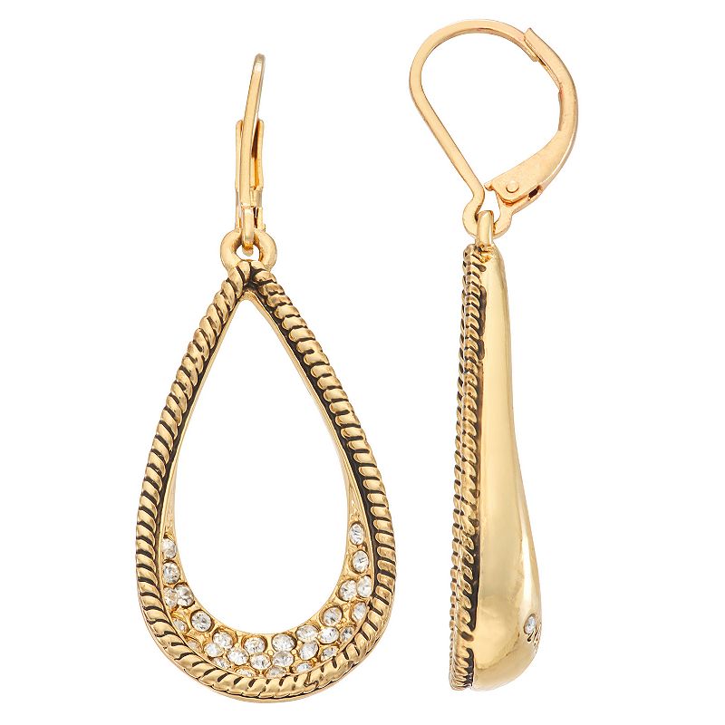 Napier Gold Tone Simulated Crystal Open Teardrop Earrings, Womens, White
