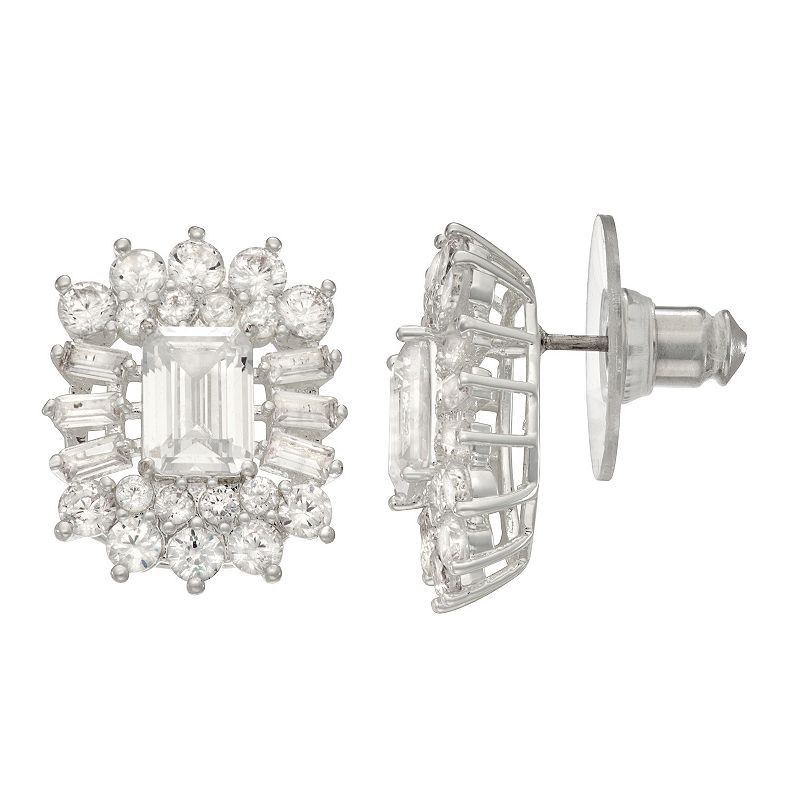 Napier Silver Tone Simulated Crystal Stud Earrings, Womens, White