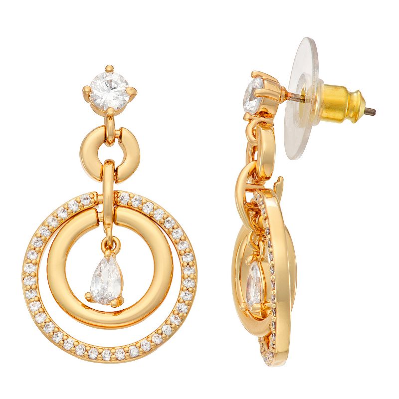 Napier Gold Tone Simulated Crystal Orbital Drop Earrings, Womens, White