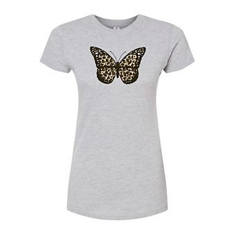 Juniors' Leopard Butterfly Graphic Tee
