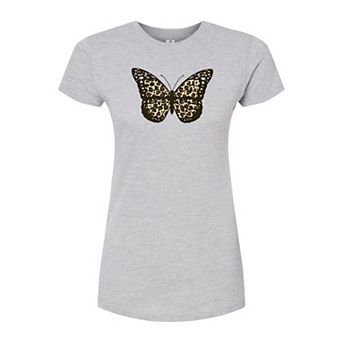 Juniors' Leopard Butterfly Graphic Tee