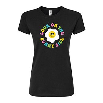 Juniors' Sunny Side Smiley Face Fitted Graphic Tee