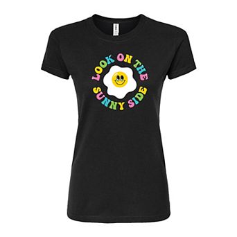 Juniors' Sunny Side Smiley Face Fitted Graphic Tee