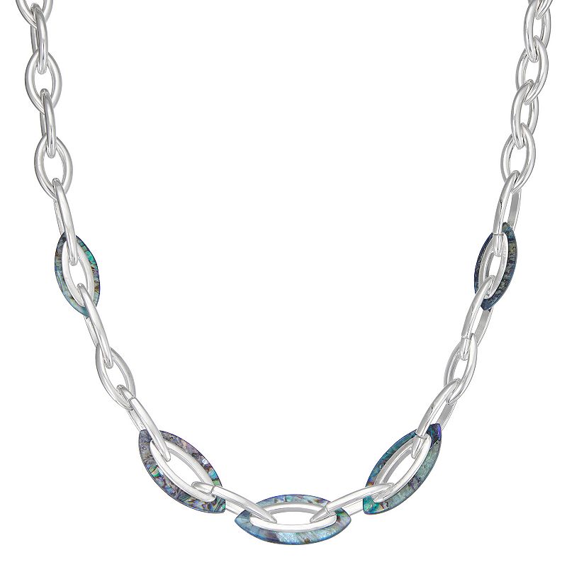 Napier Silver Tone Abalone Links Collar Necklace, Womens, Blue