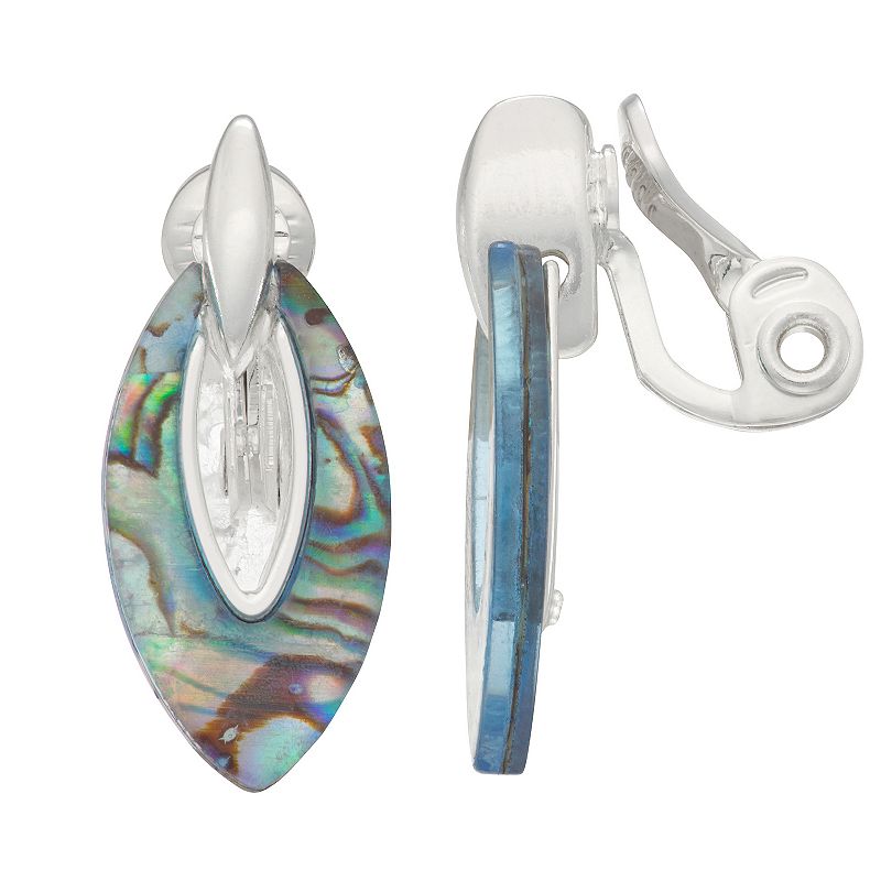 Napier Silver Tone Abalone Doorknocker Earrings, Womens, Blue