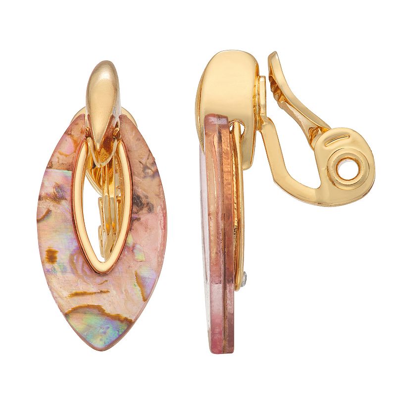 Napier Gold Tone Abalone Doorknocker Earrings, Womens, Pink
