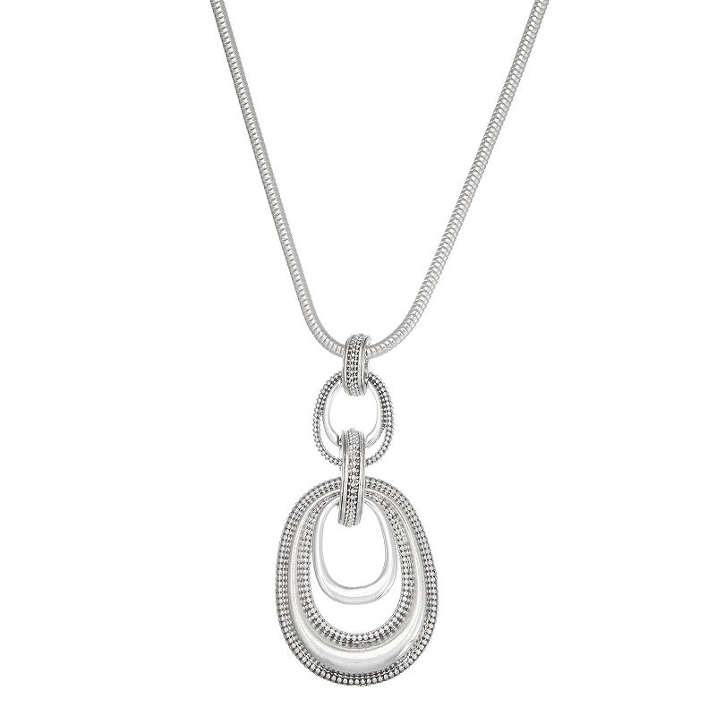Napier Silver Tone Concentric Oval Pendant Necklace, Womens