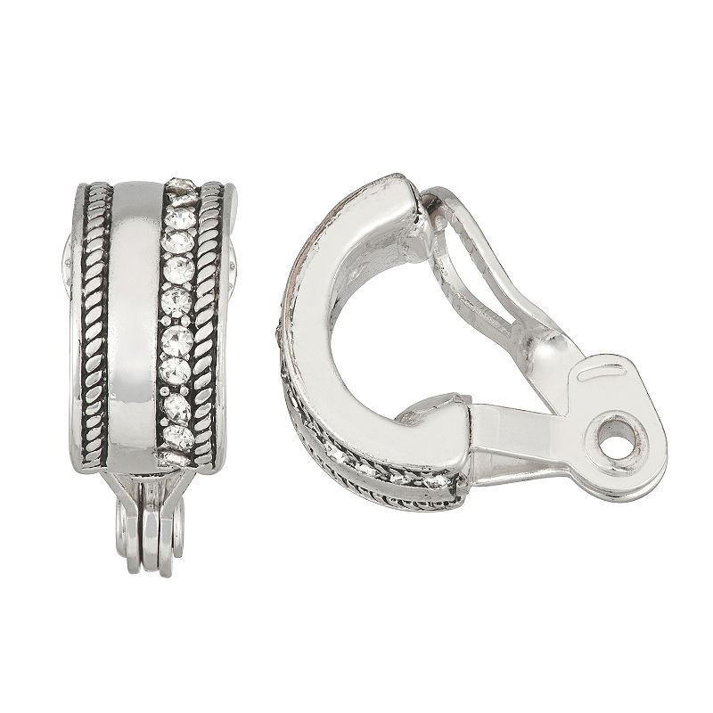 Napier Silver Tone Textured C-Hoop Clip-On Earrings, Womens, White