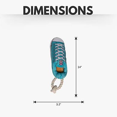 Squeaking Comfort Plush Sneaker Dog Toy Rope, Squeaker & Treat Compartment Blue