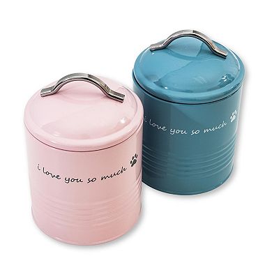 I Love You So Much Dog Treat Canister Gift Set Pink and Blue