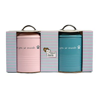 I Love You So Much Dog Treat Canister Gift Set Pink and Blue
