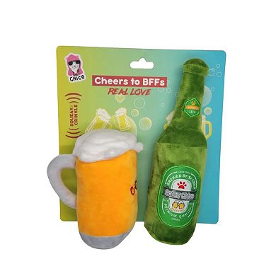 Beer-cheers Crinkle And Squeaky Plush Dog Toy Combo