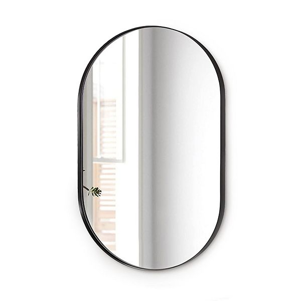 ANDY STAR 24 x 36 Inch Oval Hanging Deep Metal Frame Wall Mirror, Matte