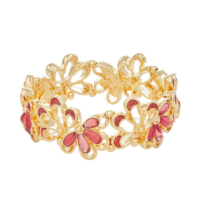 Napier Gold Tone Simulated Crystal Enameled Flower Stretch Bracelet, Women