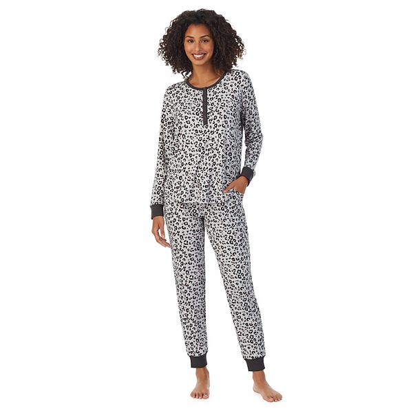 Women s Cuddl Duds Henley Pajama Top and Banded Bottom Pajama