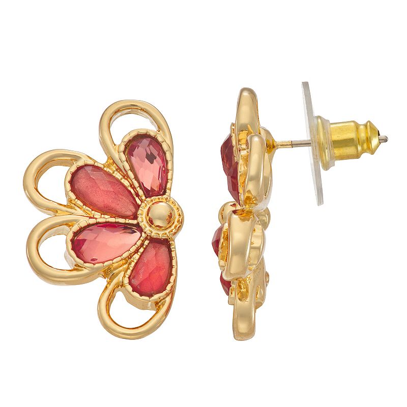 Napier Gold Tone Simulated Crystal Flower Stud Earrings, Womens, Orange
