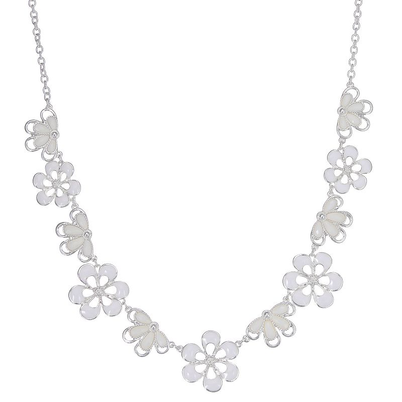 Napier Silver Tone Flower Blossoms Collar Necklace, Womens, White