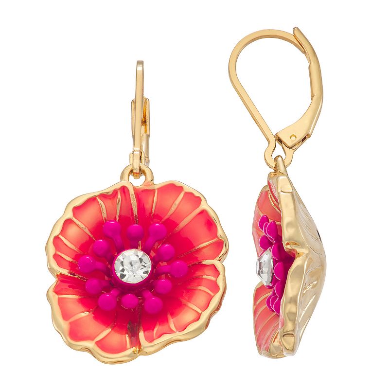 Napier Gold Tone Poppy Blooms Drop Earrings, Womens, Brt Orange
