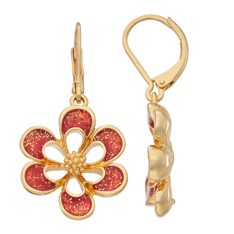 Napier Gold Tone Flower Blossom Drop Earrings, Womens, Brt Orange