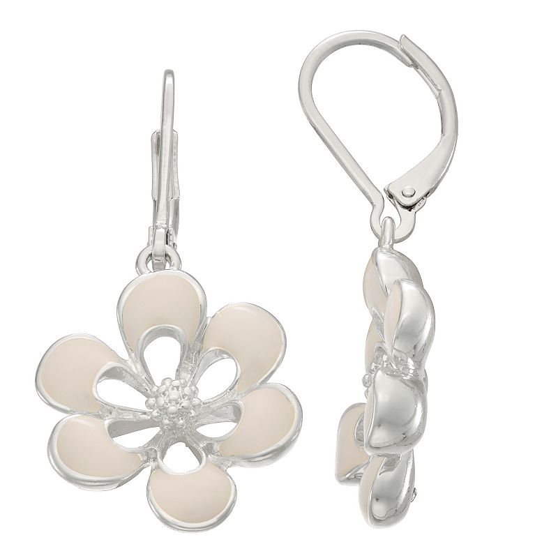 Napier Silver Tone Flower Blossom Drop Earrings, Womens, White