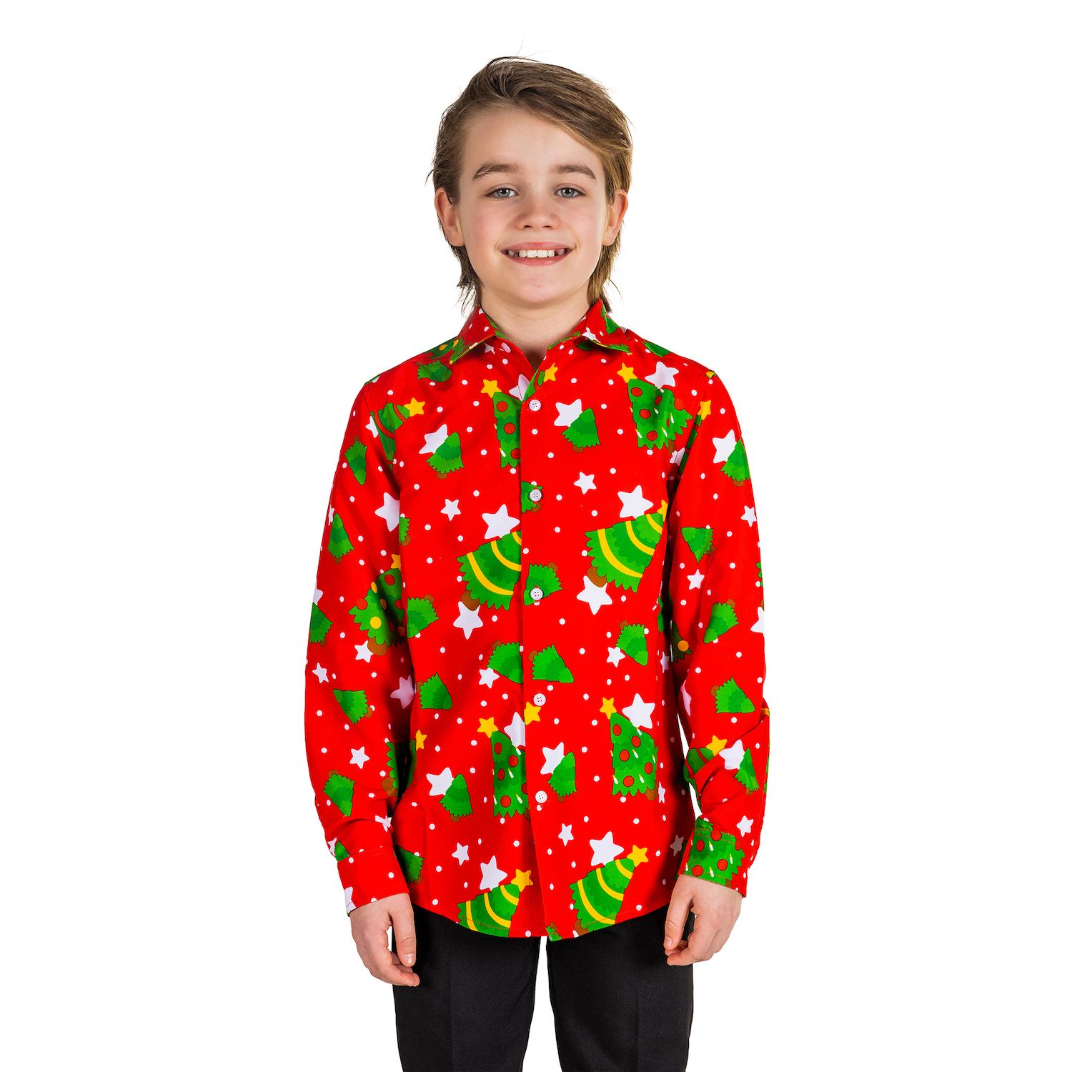 Boys 6-16 Suitmeister Christmas Trees Stars Shirt